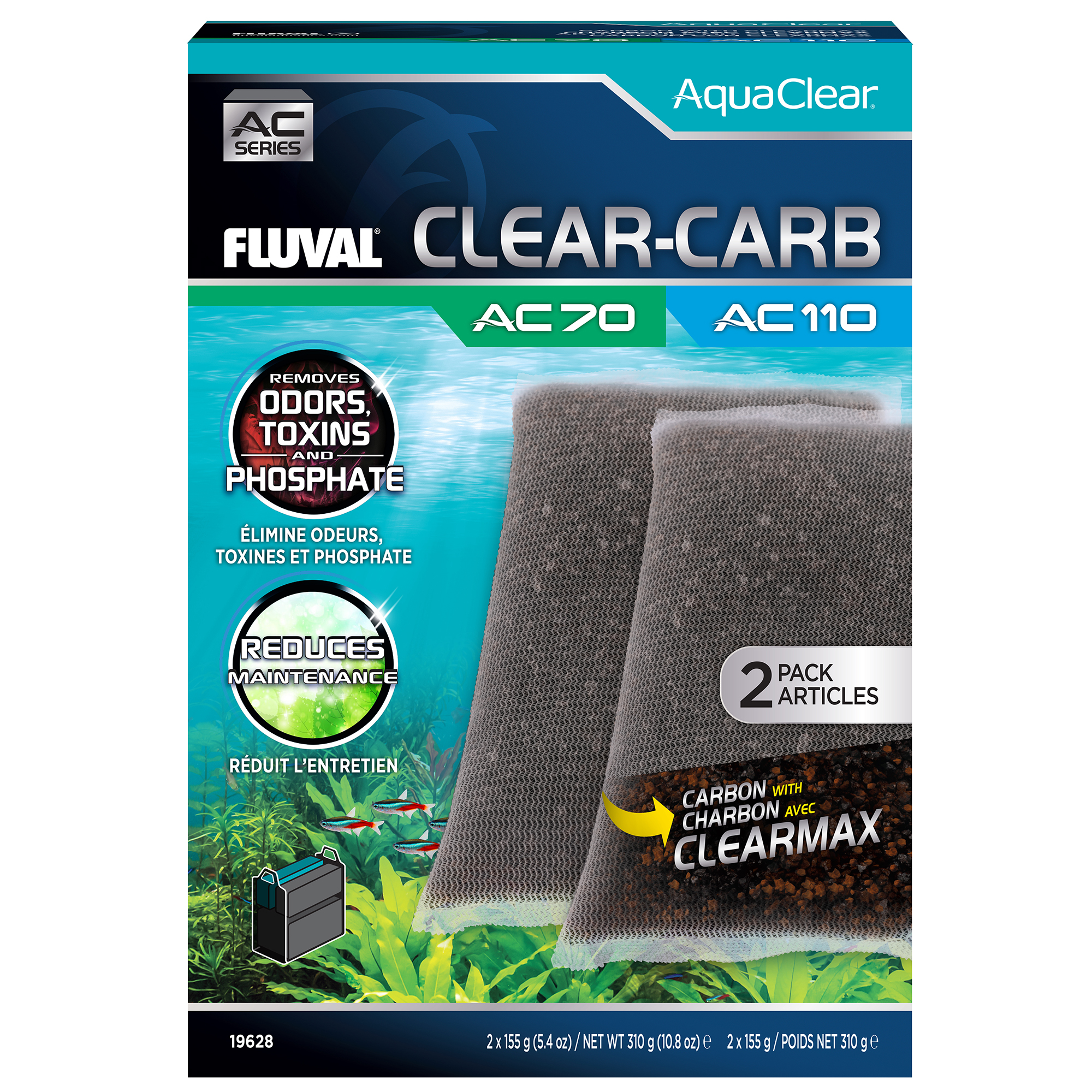 Masses filtrantes Clear-Carb pour filtre à moteur AC70/AC110 AquaClear