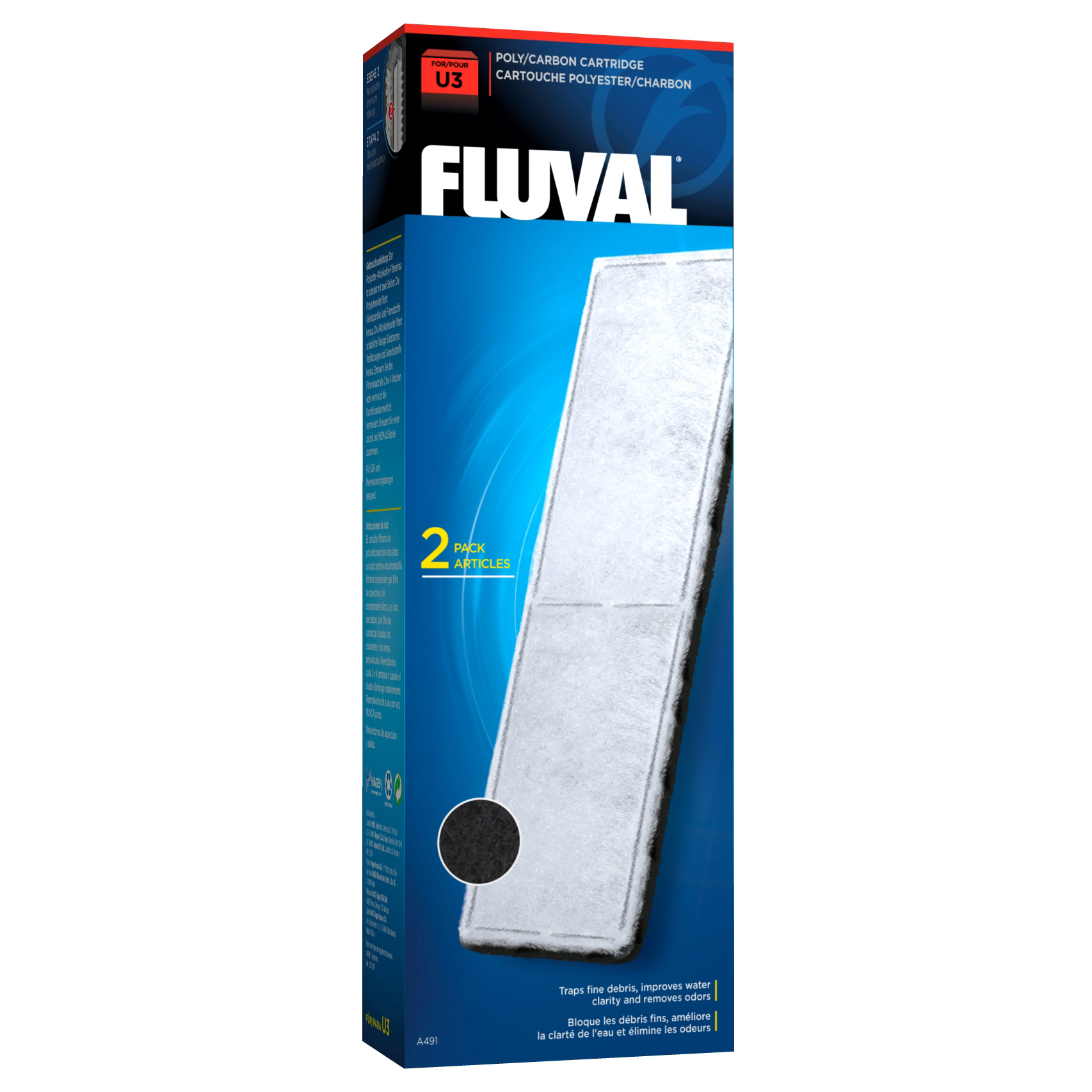 Cartouches de polyester/charbon pour filtre Fluval U3 submersible