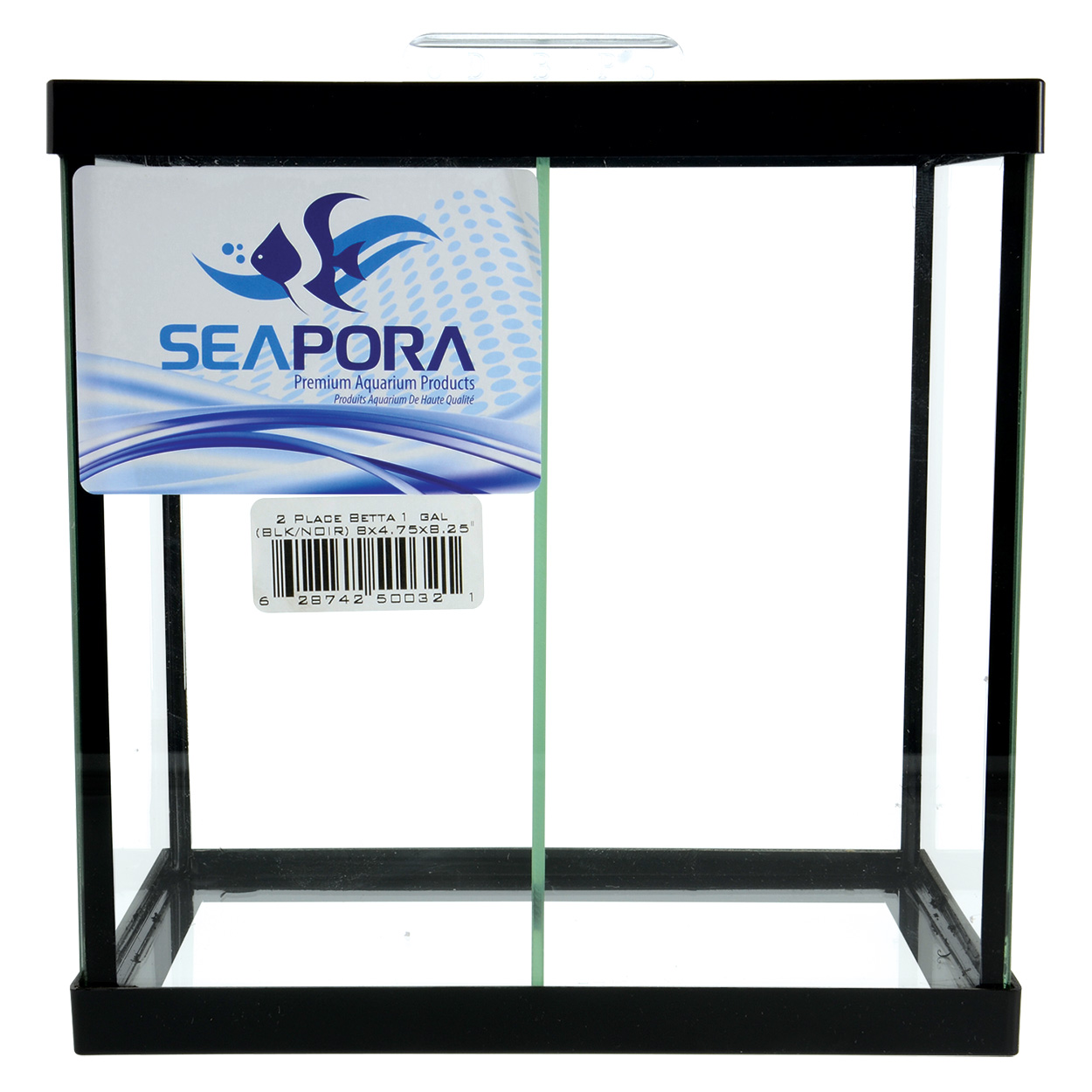 Aquarium Seapora Betta 1GAL 8x4.75x8.25h 2 Place Noir
