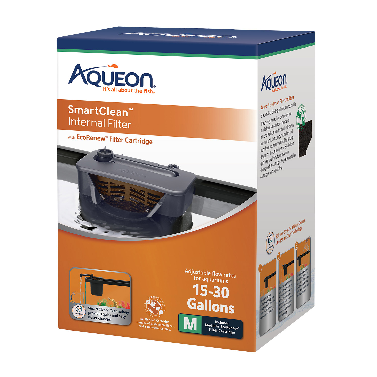 Aqueon QuietFlow SmartClean Internal Power Filter 30GAL