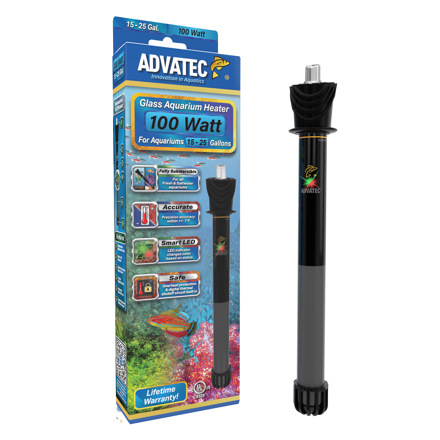 Advatec Glass Aquarium Heater - 100W